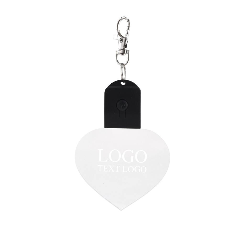Customized Heart Shape LED Light Flash Acrylic Keychains Black with Logo