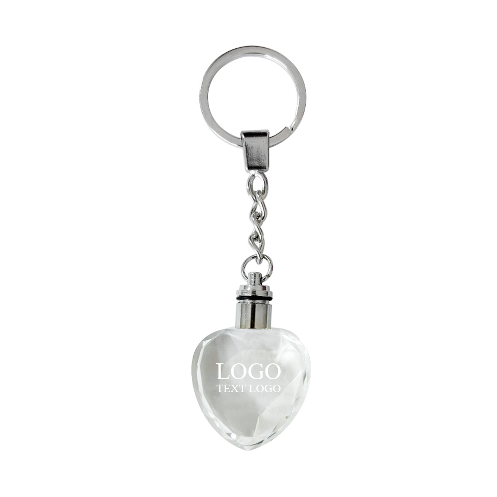 Customized Logo Heart-shaped LED Engraved Glass Keychains Transparent Color with Logo