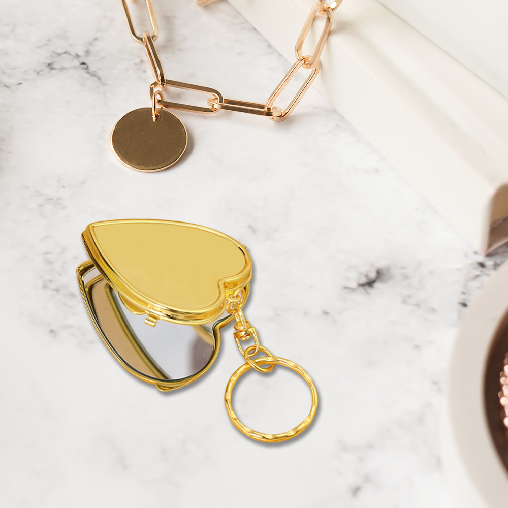 Gold Metal Heart Shape Mirror Keychain Scene