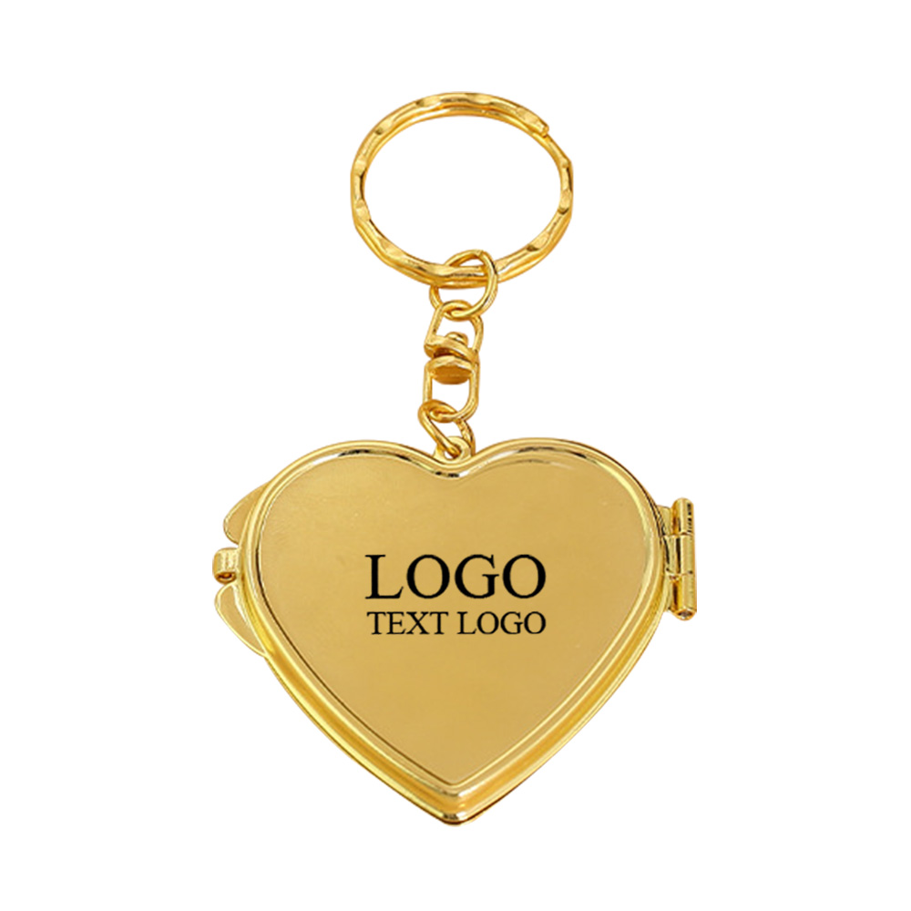 Gold Metal Heart Shape Mirror Keychain With Logo