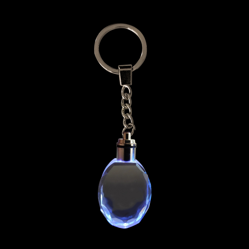 Personalized Promo Customized Logo Oval LED Engraved Glass Keychains