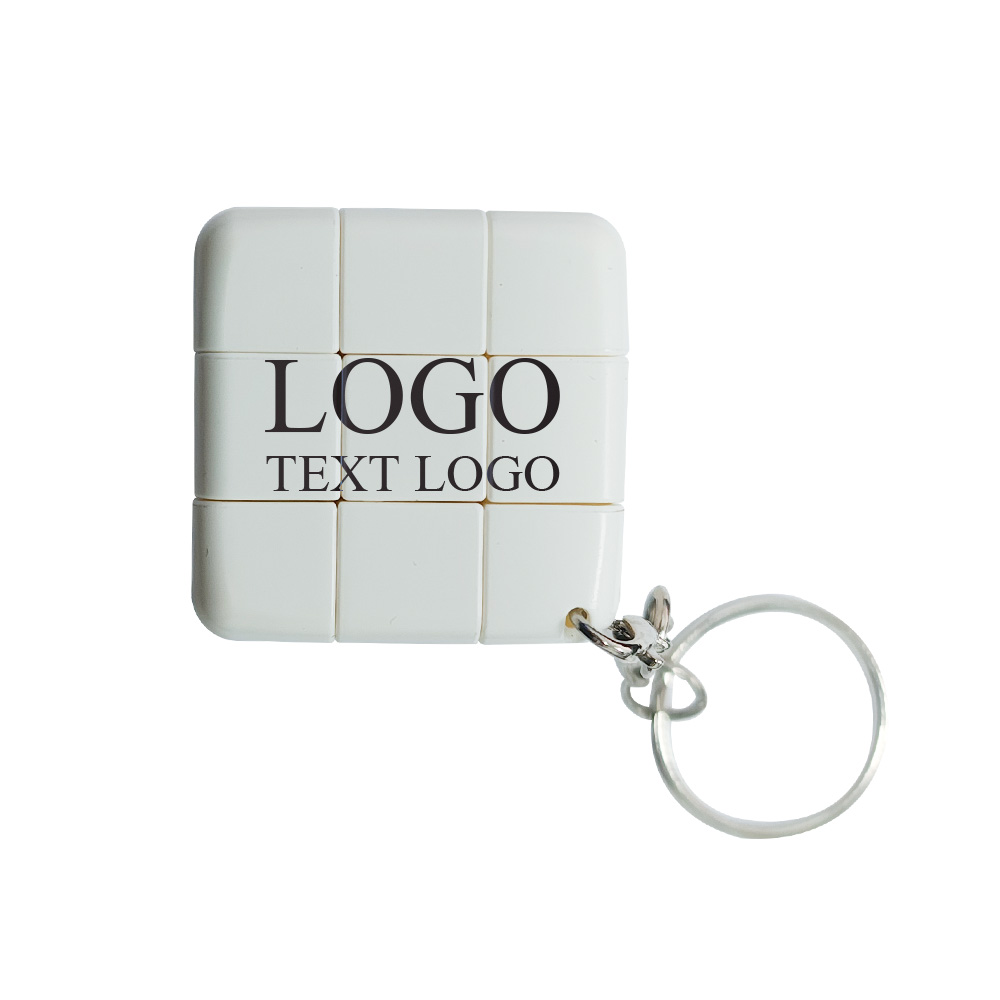 Personalized Rubik's Cube Shape Customized Logo Keychains White with Logo
