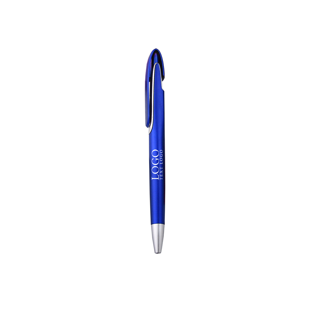 Logo Printable Wide Clip Push Action Ballpoint Pen with logo-blue