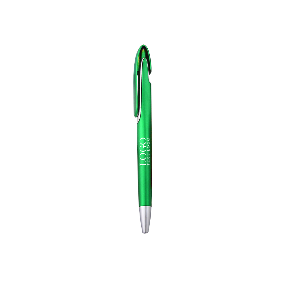 Logo Printable Wide Clip Push Action Ballpoint Pen with logo-green
