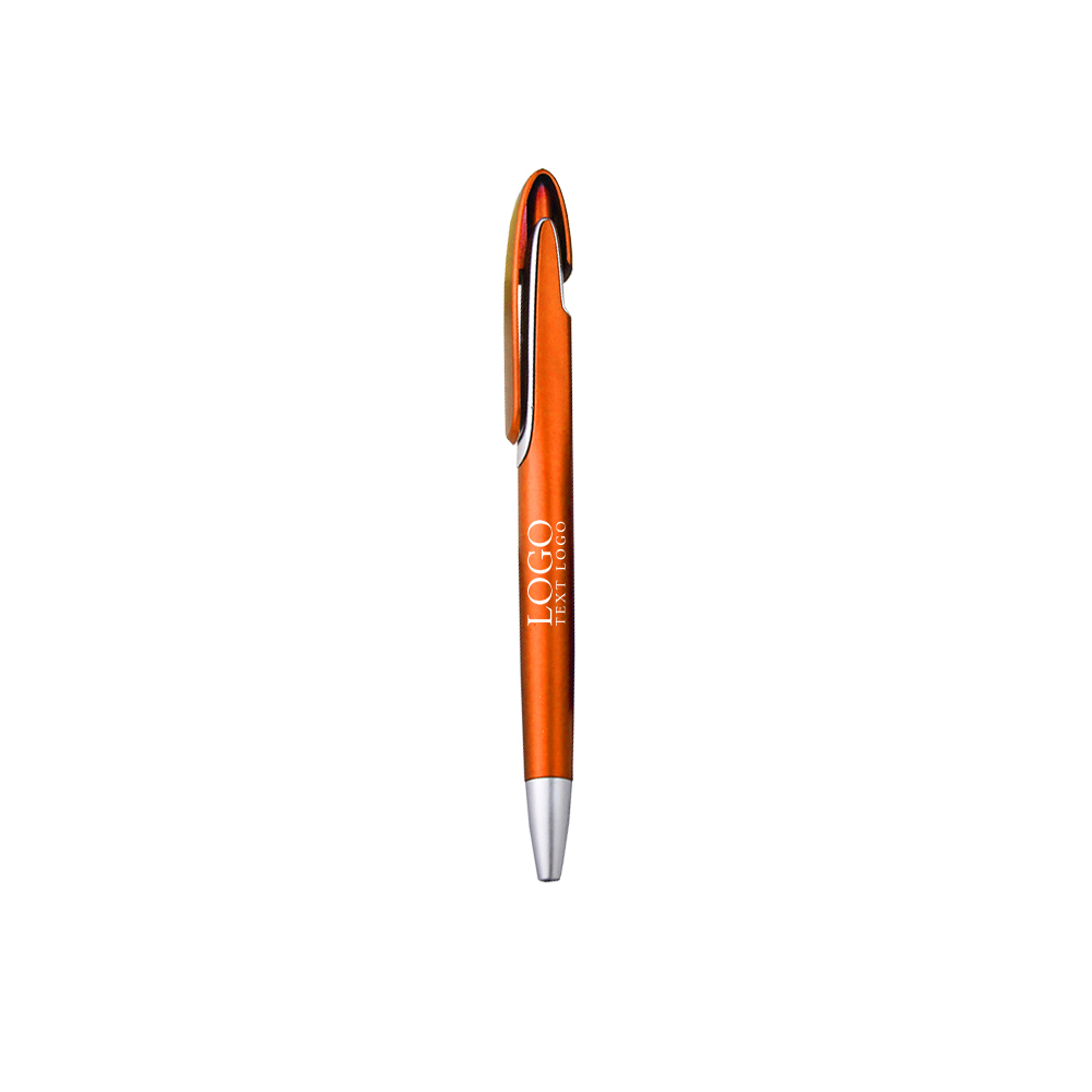 Logo Printable Wide Clip Push Action Ballpoint Pen with logo-orange