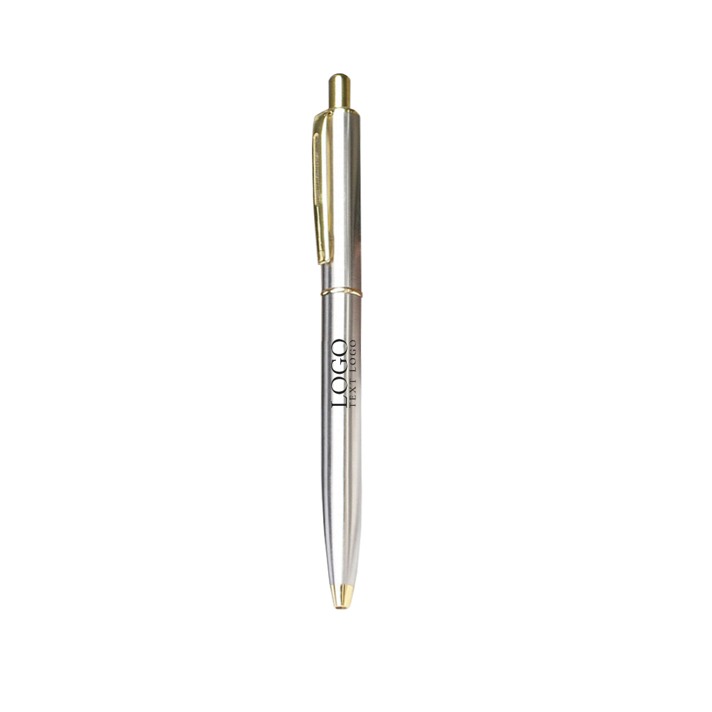 Metal Full Steel Handle Hexagonal Ballpoint Pen with logo-gold