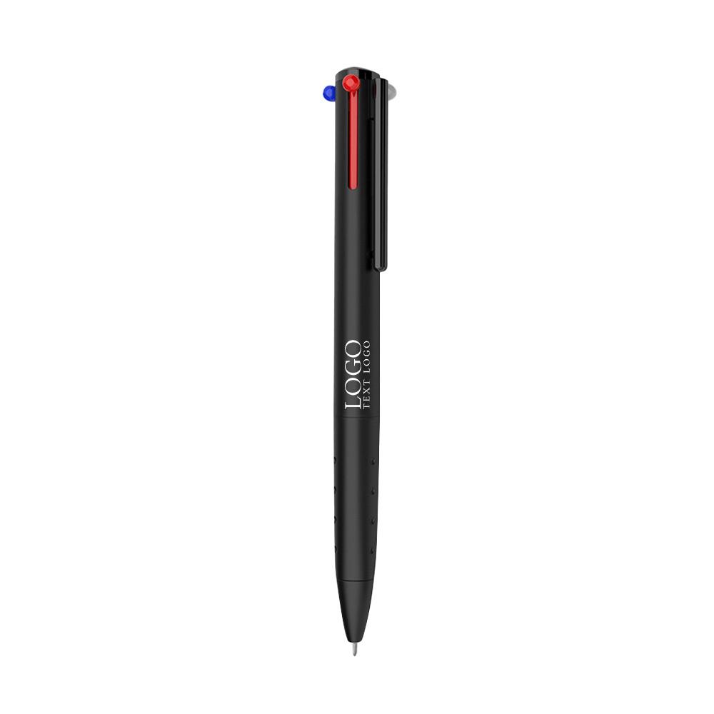 Custom Triangular Grip Three Color Click Plastic Pens  Black with logo