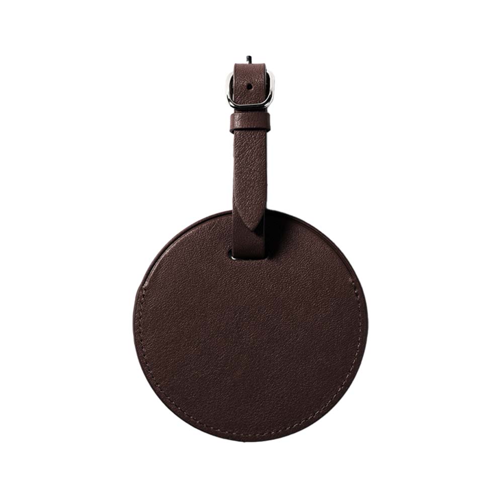 Customized Top Grain Cowhide Small Round Luggage Tag brown Customized Top Grain Cowhide Small Round Luggage Tag brown
