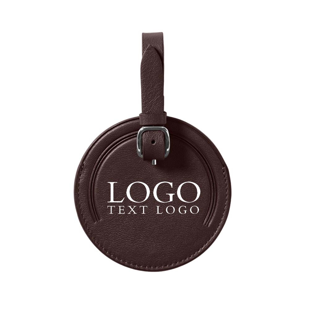 Customized Top Grain Cowhide Small Round Luggage Tag dark brown