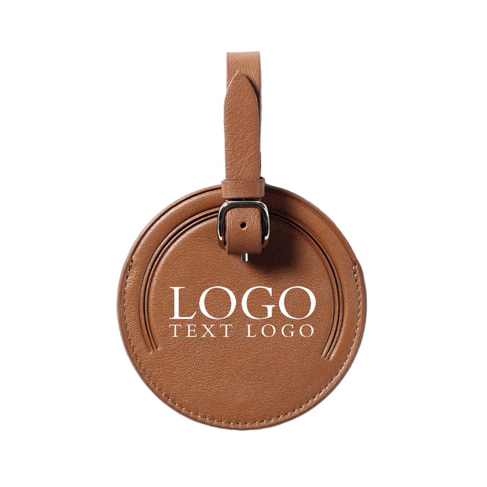 Customized Top Grain Cowhide Small Round Luggage Tag light brown