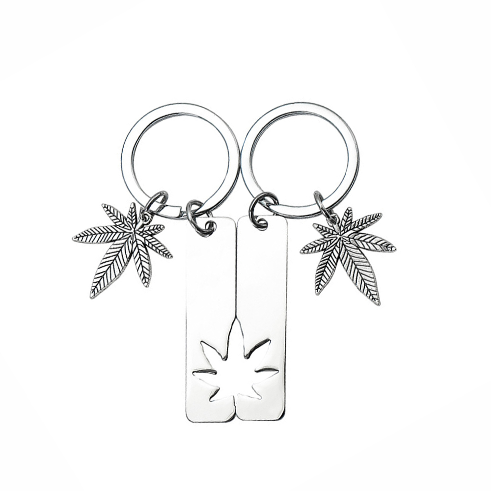 Silver Couple Keychains with Leaf Design2