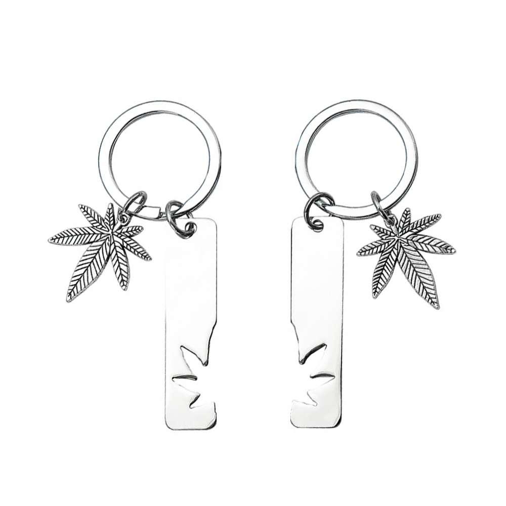 Silver Couple Keychains with Leaf Design3
