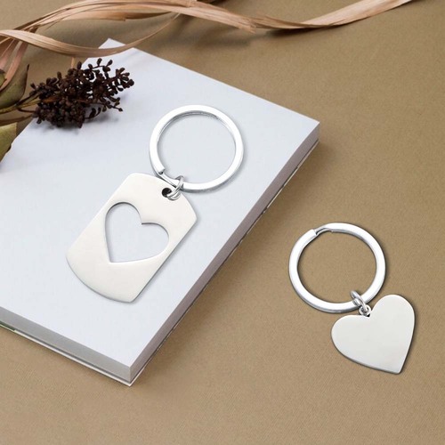 Couples Keychains with Heart Inlay