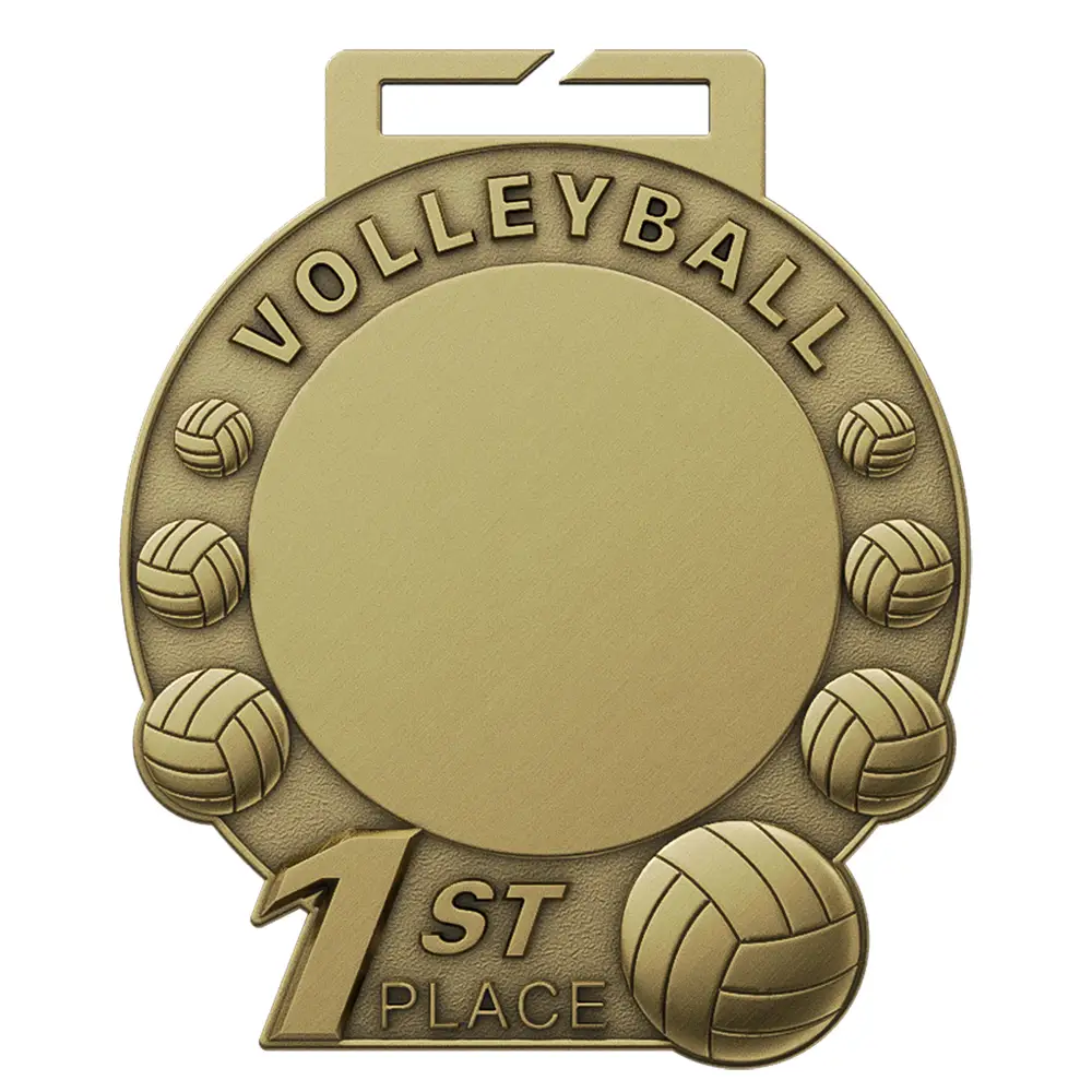 1st Place Volleyball Medal antique gold