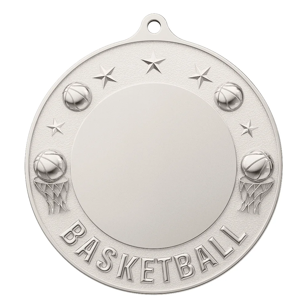 Custom Basketball Championship Medal shiny silver