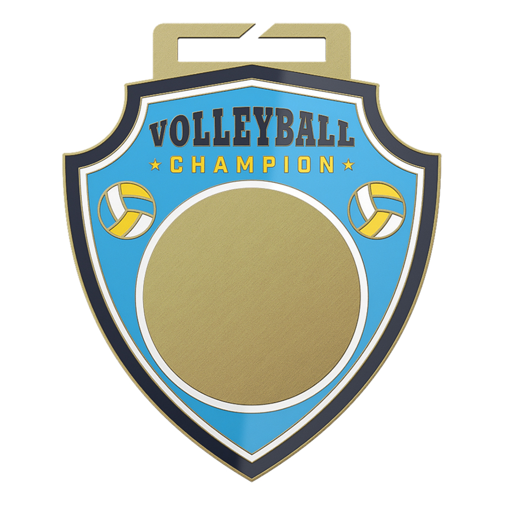 Volleyball champion shield medal design antique gold