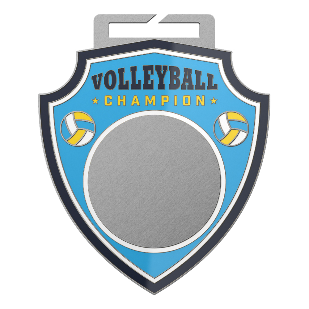 Volleyball champion shield medal design antique silver