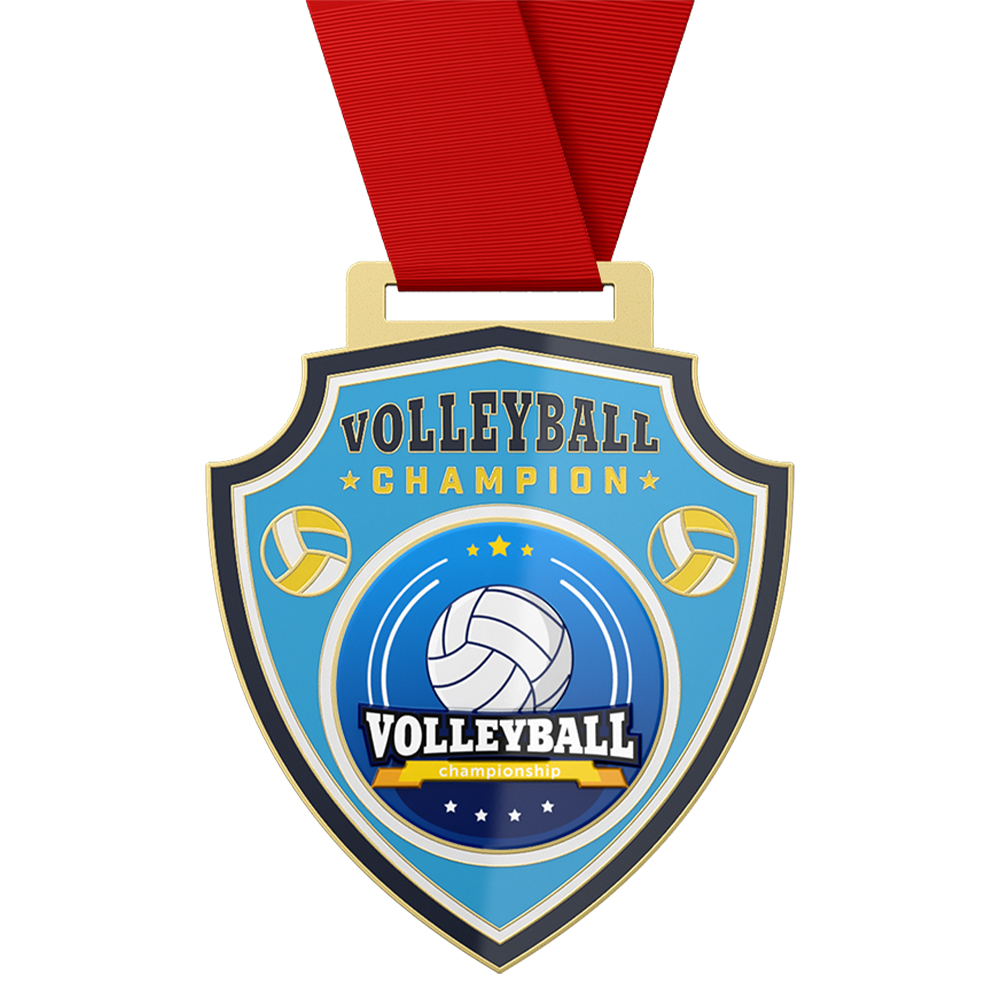 Volleyball champion shield medal design with ribbon