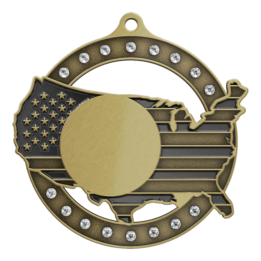 Custom Medals with Rhinestones antique gold