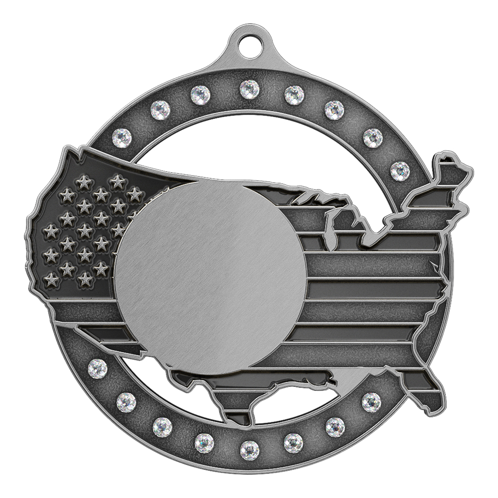Custom Medals with Rhinestones antique silver