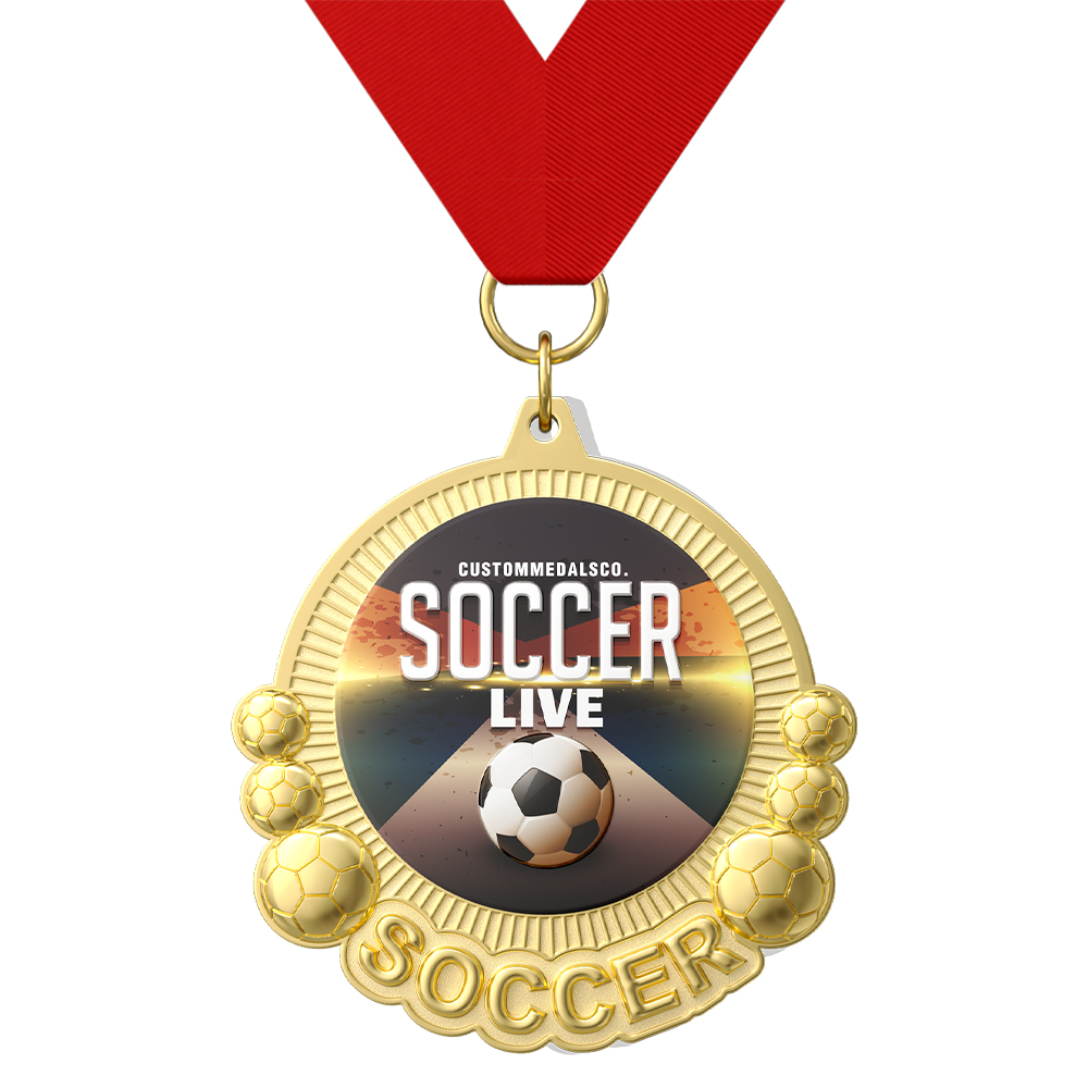 Football Medals - Custom Gold Commemorative Medals with ribbon