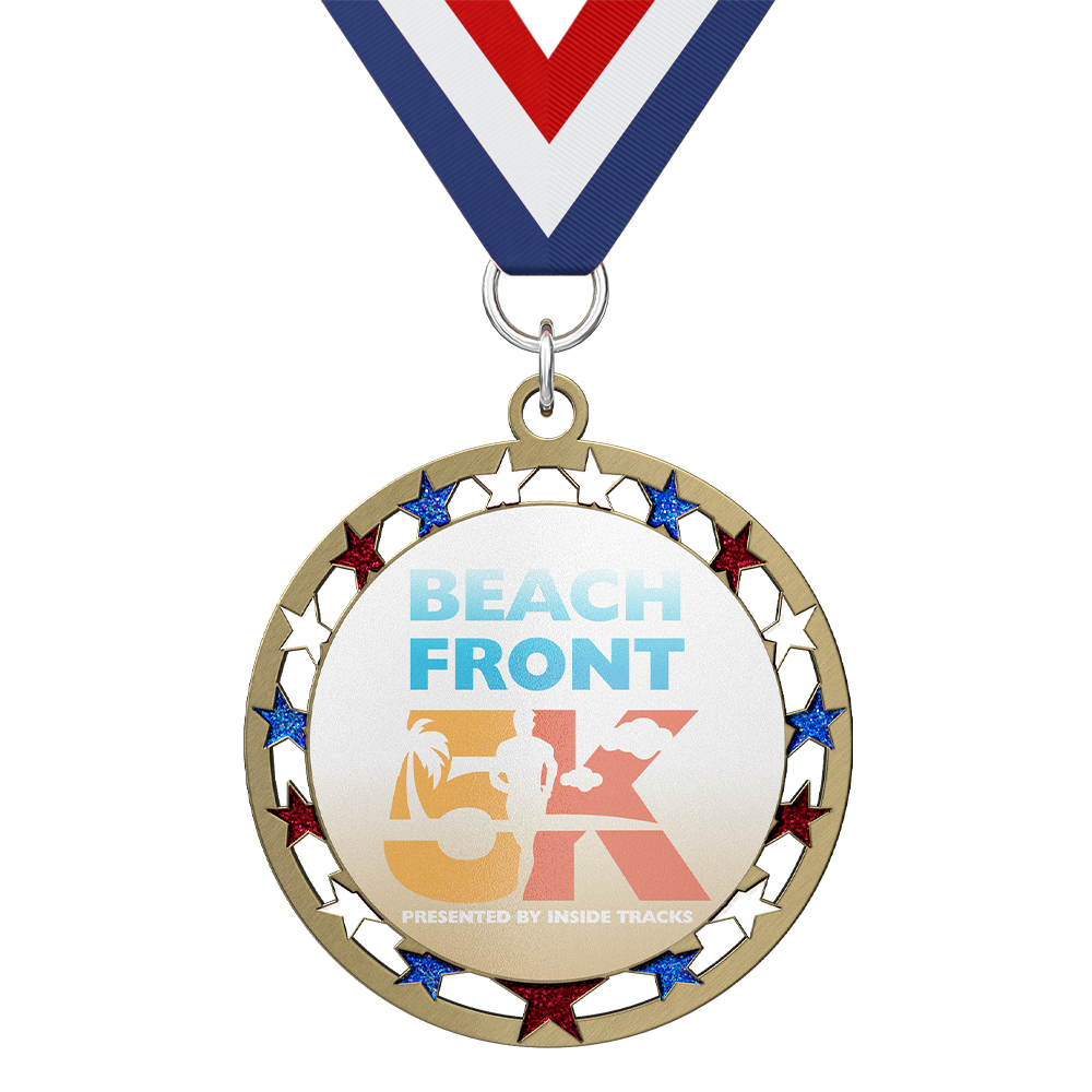 5K Medal Design - Stars and Beach Theme with ribbon