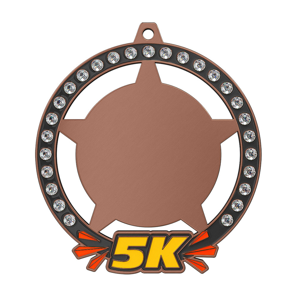 5K Medal with Rhinestones antique copper