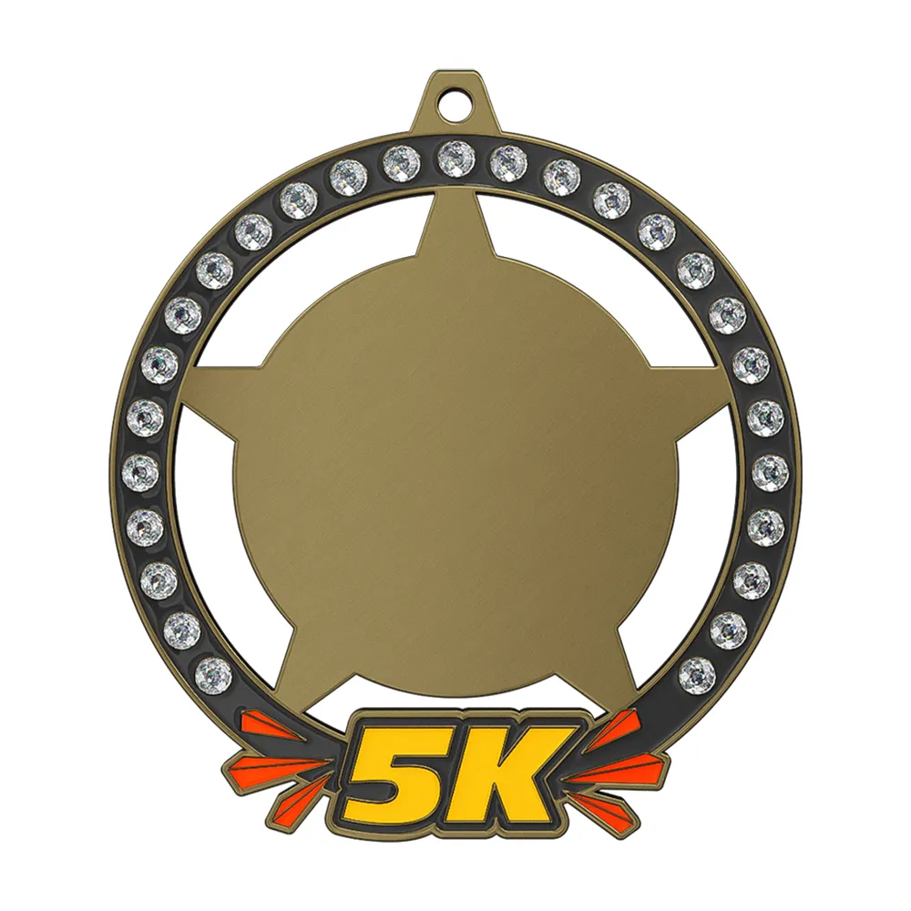 5K Medal with Rhinestones antique gold 5K Medal with Rhinestones antique gold