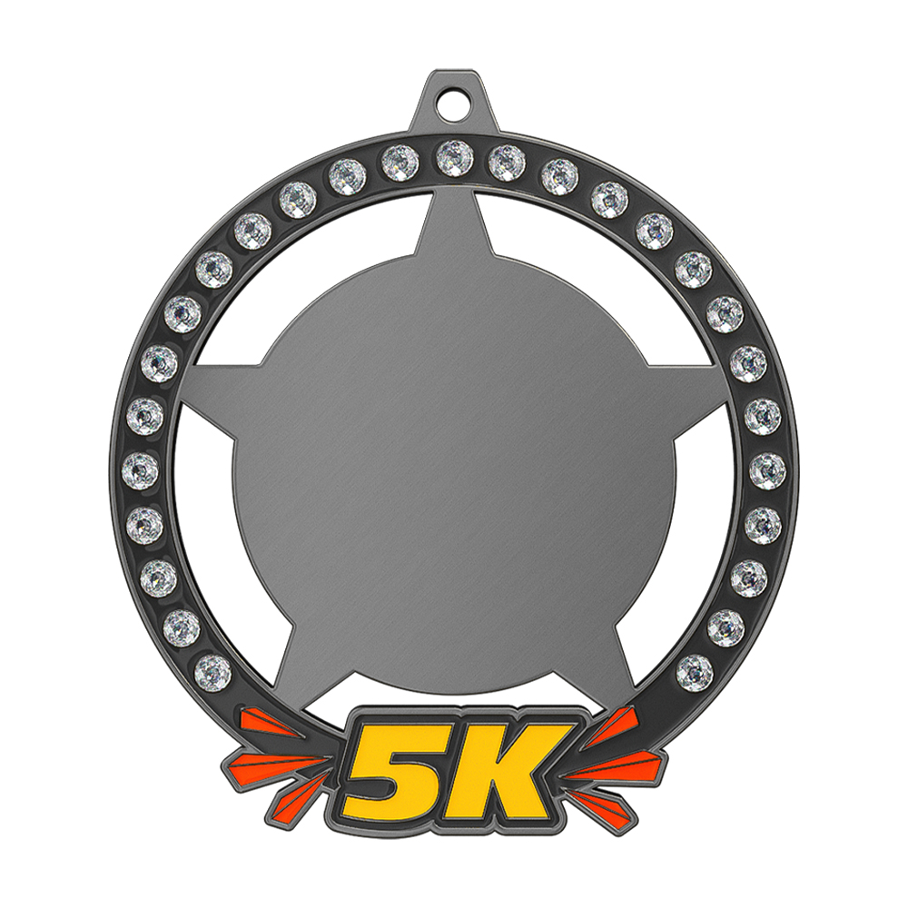 5K Medal with Rhinestones antique silver