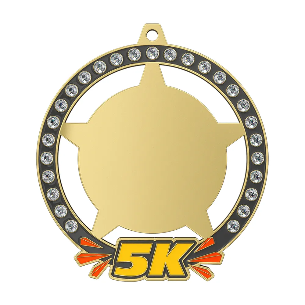 5K Medal with Rhinestones shiny gold 5K Medal with Rhinestones shiny gold
