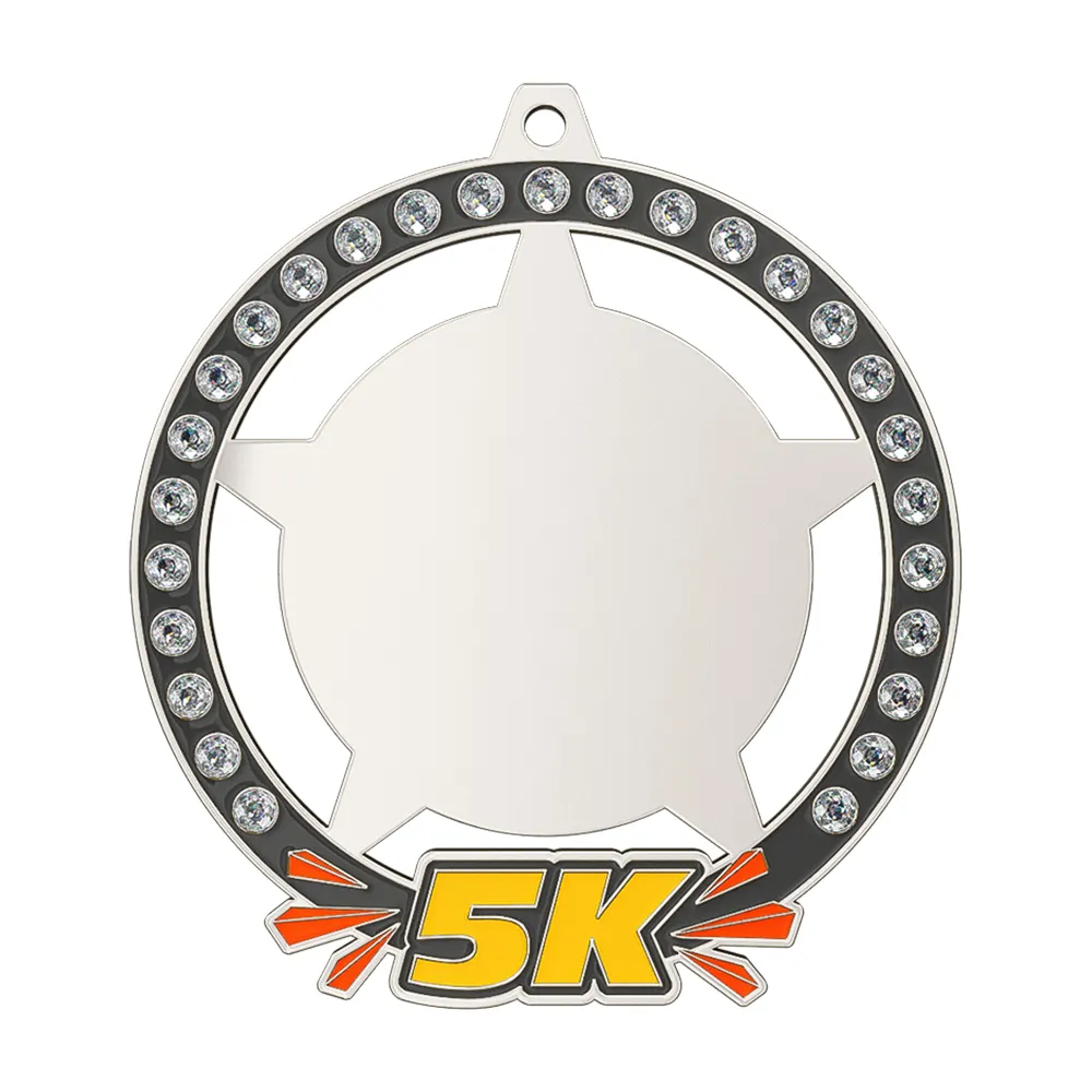 5K Medal with Rhinestones shiny silver 5K Medal with Rhinestones shiny silver