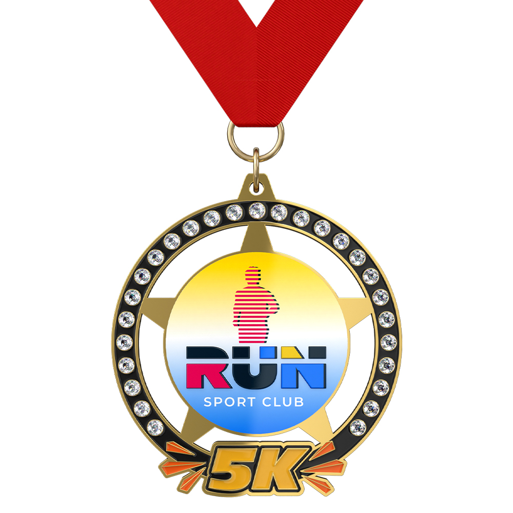 5K Medal with Rhinestones with  ribbon