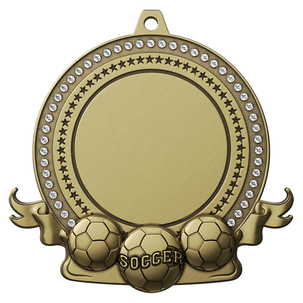 Custom Soccer Medal with Rhinestones antique gold