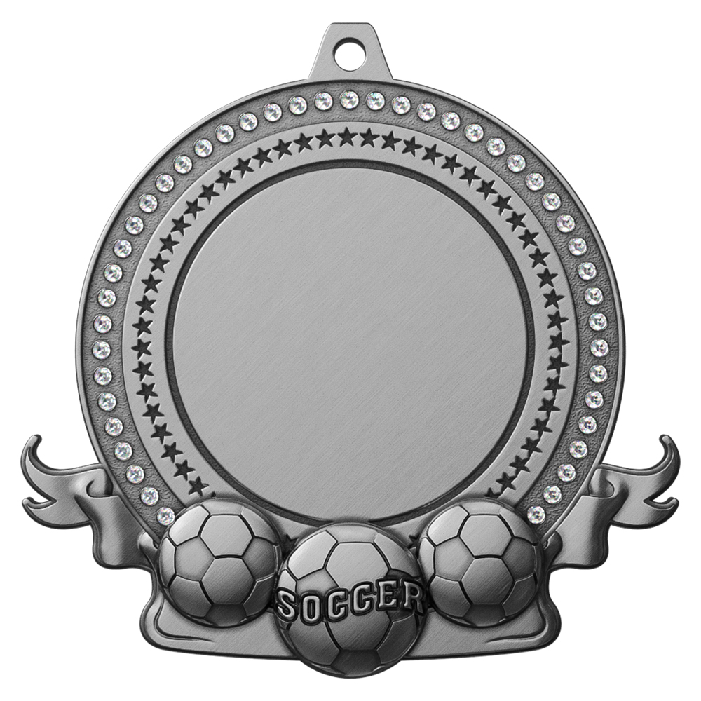 Custom Soccer Medal with Rhinestones antique silver