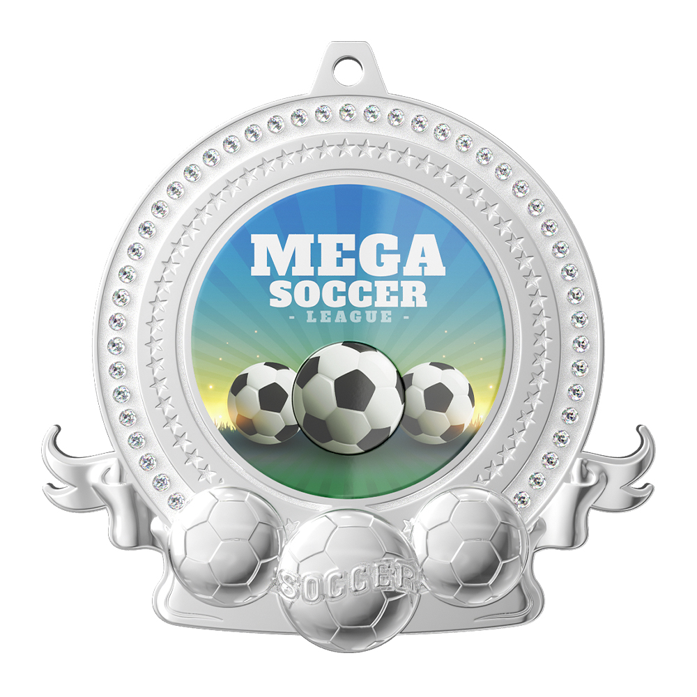 Custom Soccer Medal with Rhinestones front