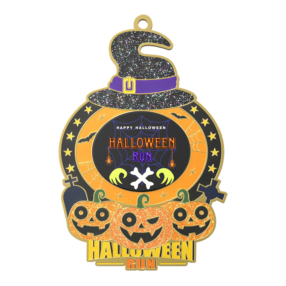 Custom Halloween Run Glitter Medal front