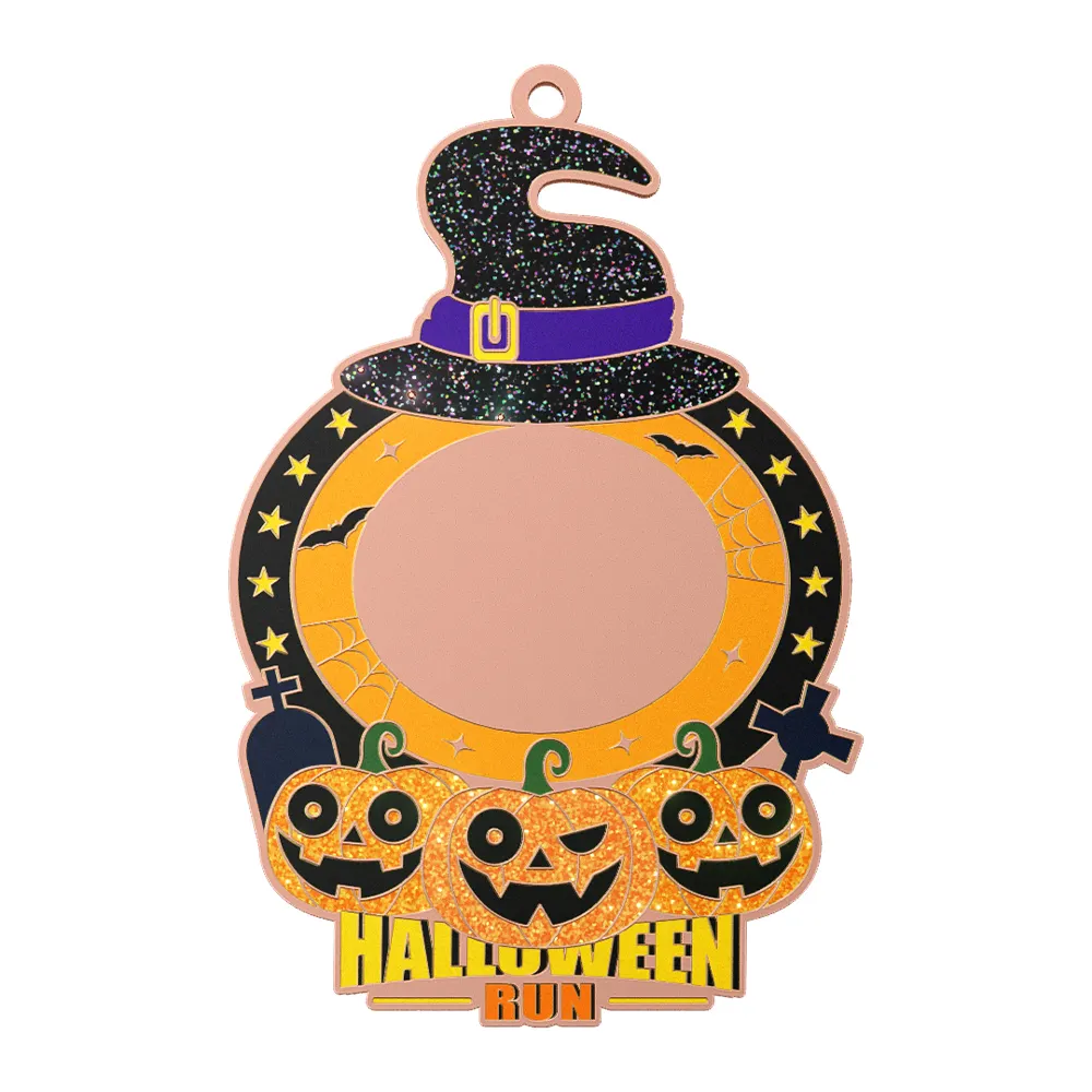 Custom Halloween Run Glitter Medal shiny copper Custom Halloween Run Glitter Medal shiny copper