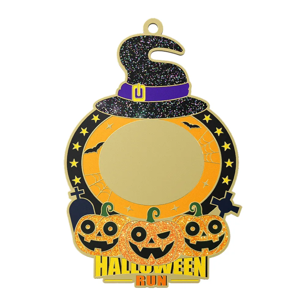 Custom Halloween Run Glitter Medal shiny gold Custom Halloween Run Glitter Medal shiny gold