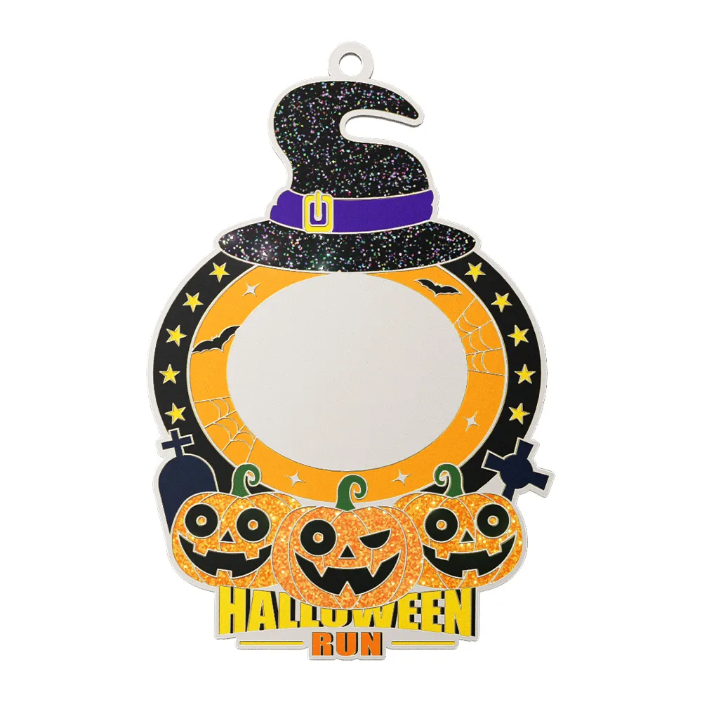Custom Halloween Run Glitter Medal shiny silver Custom Halloween Run Glitter Medal shiny silver