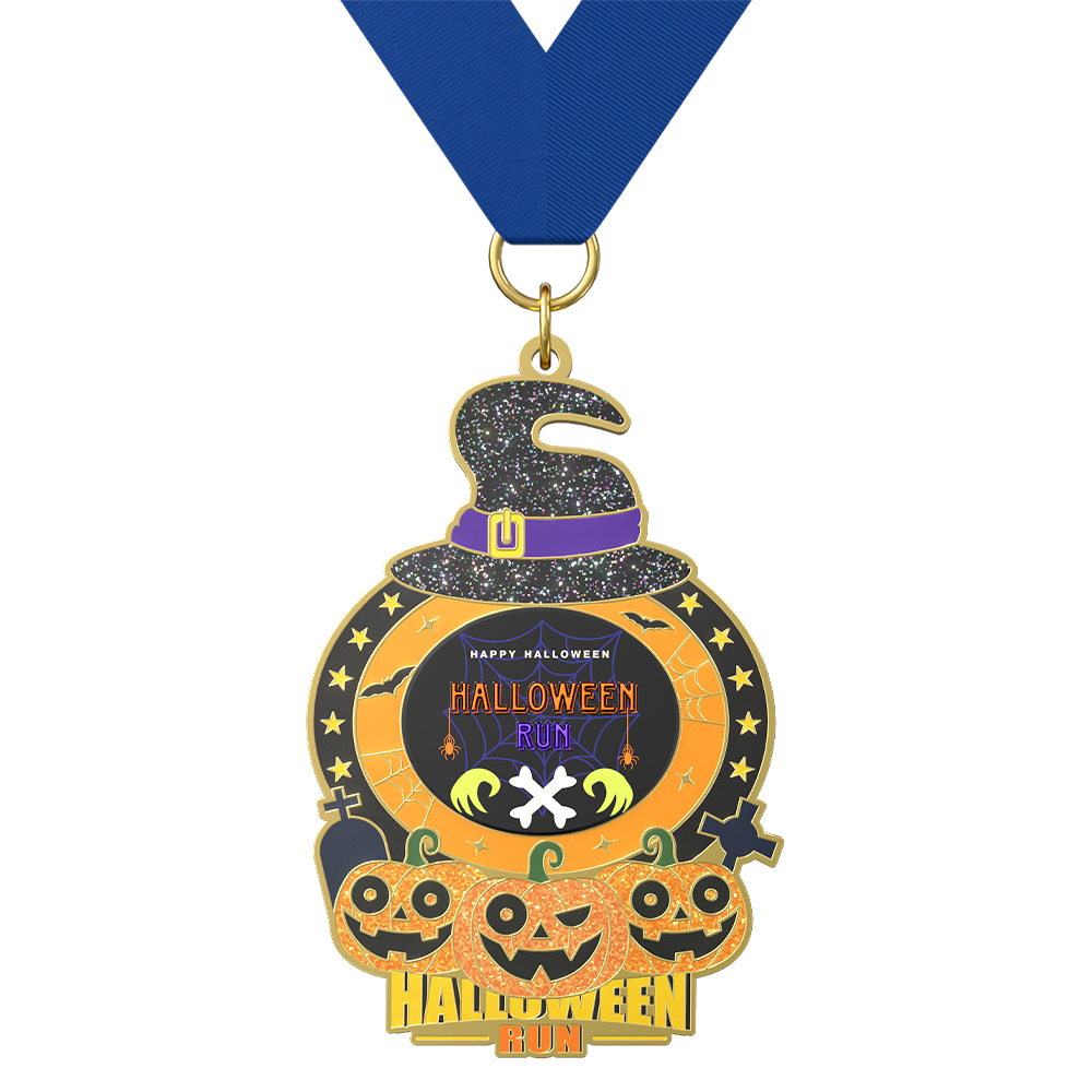Custom Halloween Run Glitter Medal with ribbon