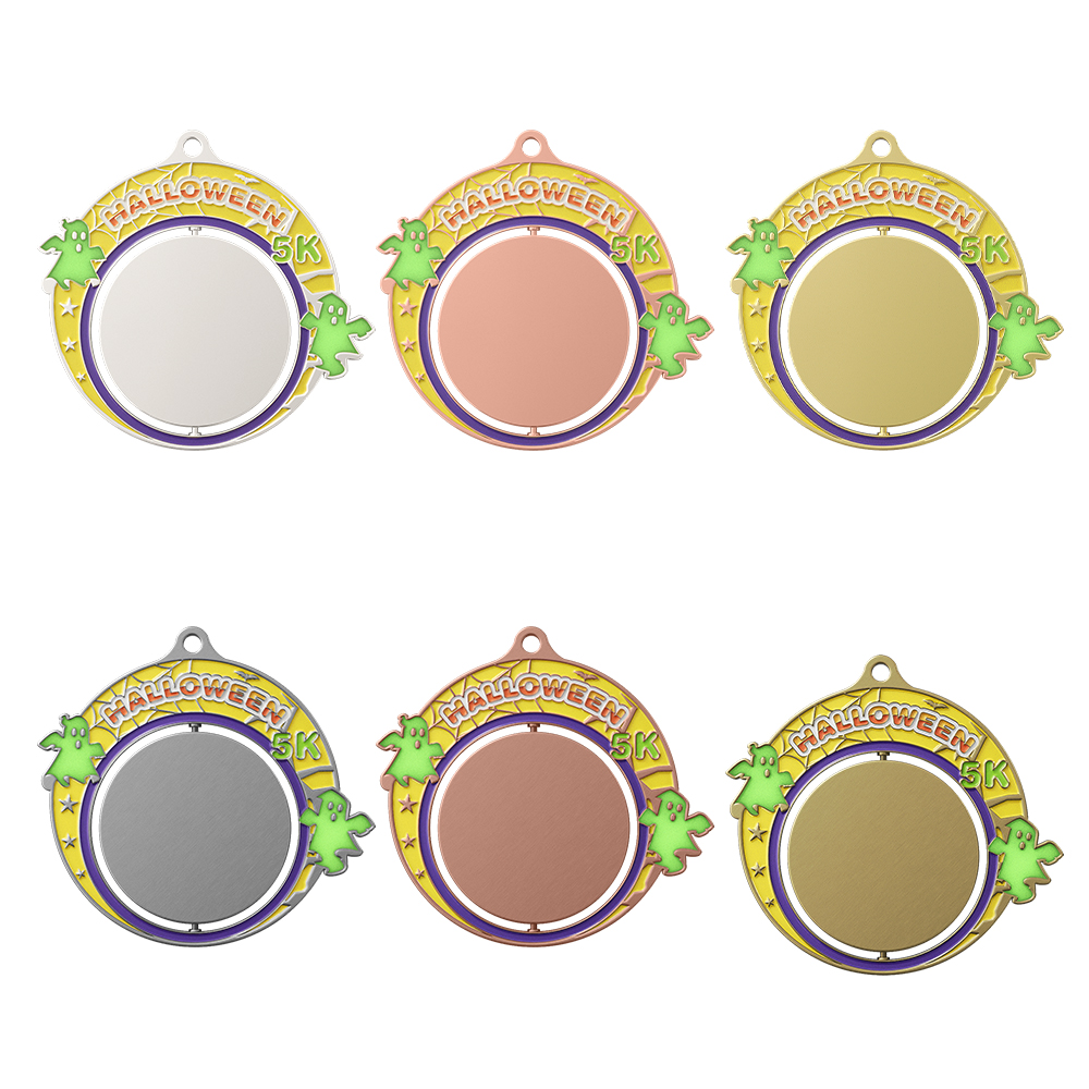Spinning Halloween 5K Run Custom Medal All