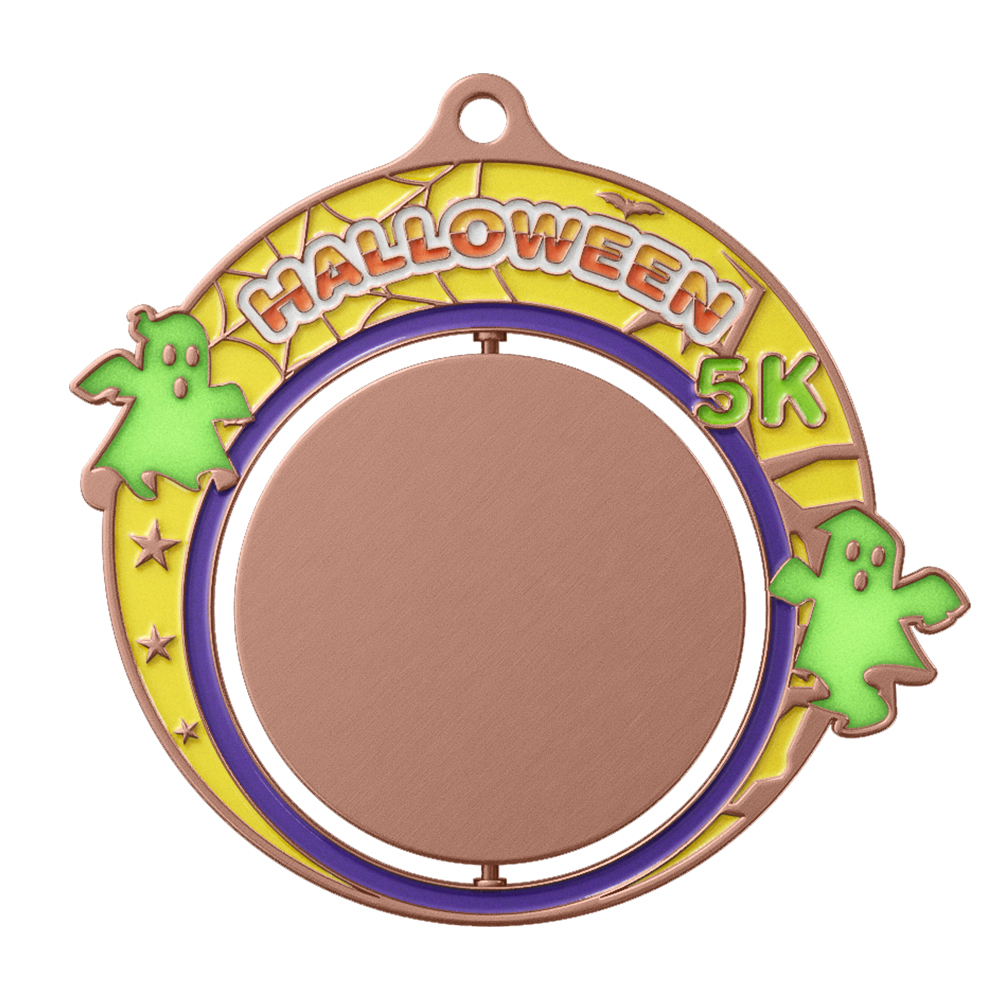 Spinning Halloween 5K Run Custom Medal antique copper