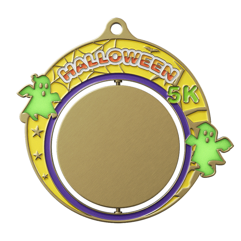 Spinning Halloween 5K Run Custom Medal antique gold