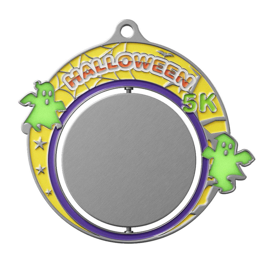 Spinning Halloween 5K Run Custom Medal antique silver