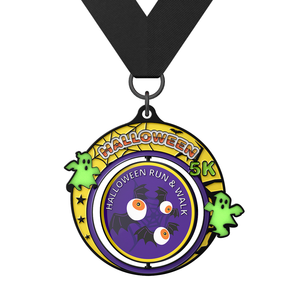 Halloween Custom Spinner Running Meda with ribbon