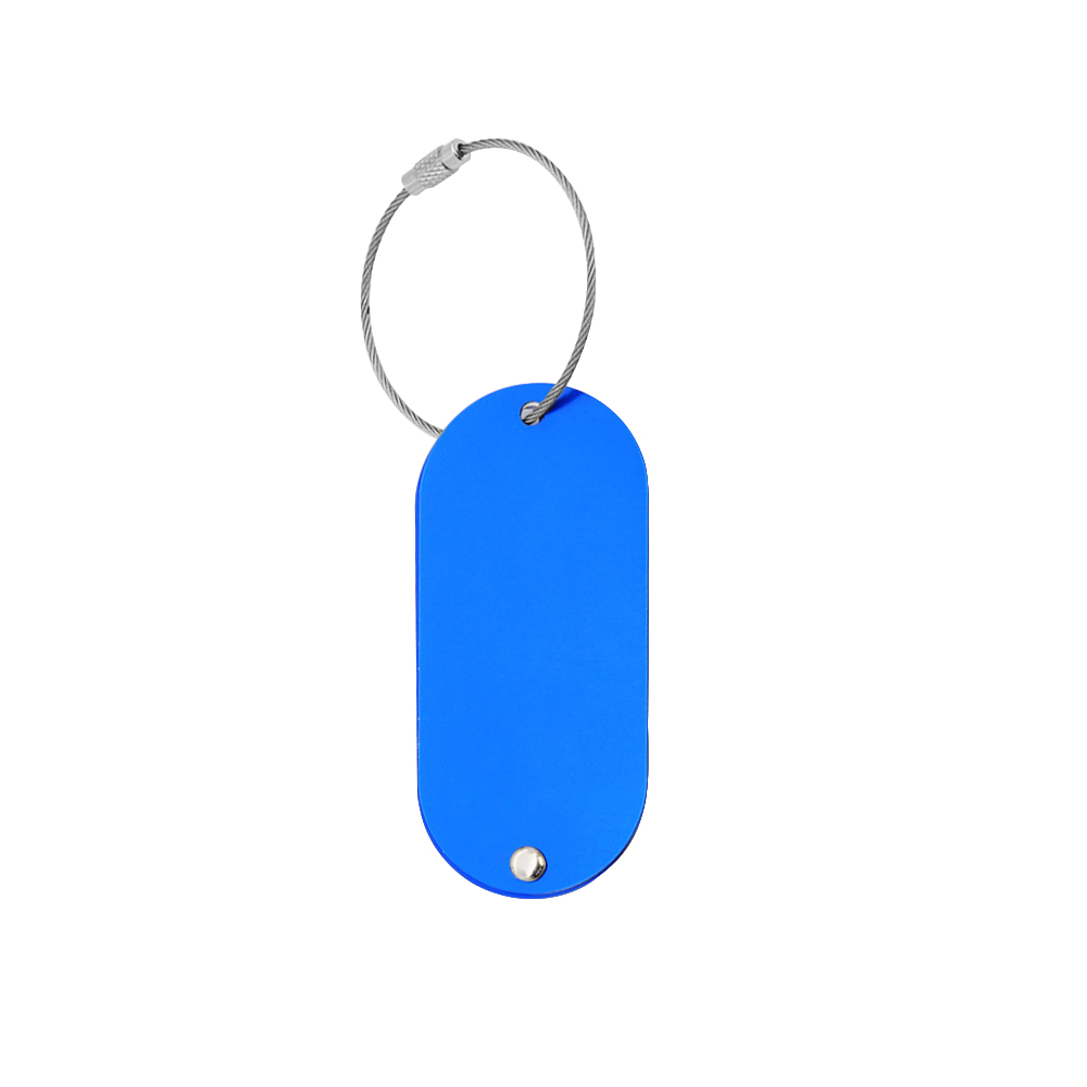 Gepersonaliseerde metalen taslabels in kleur blauw