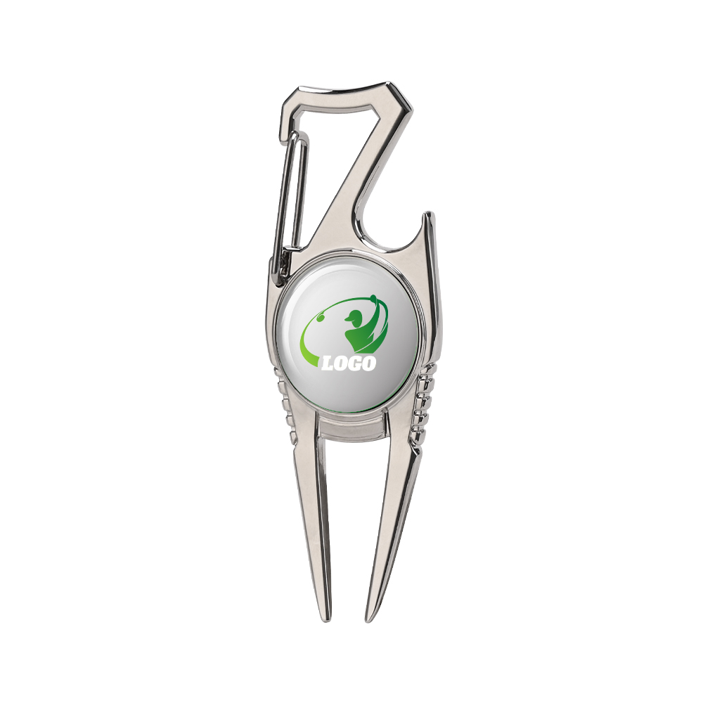 Personalized Bottle Opener Divot Tool Silver with Logo