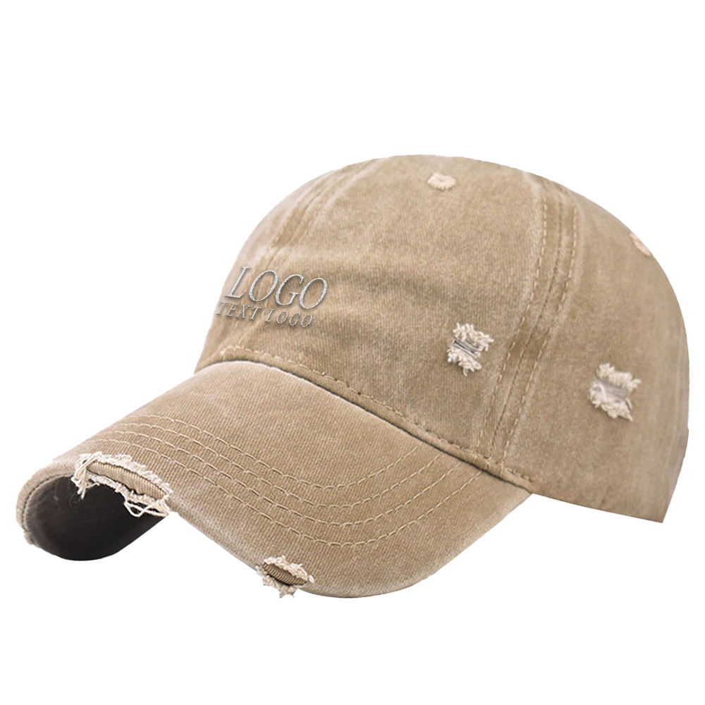Personalized Ripped Distressed Custom Hat Khaki with Logo