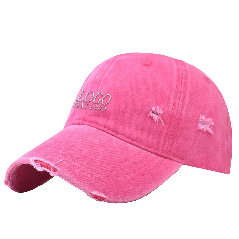 Personalized Ripped Distressed Custom Hat Rose Red with Logo