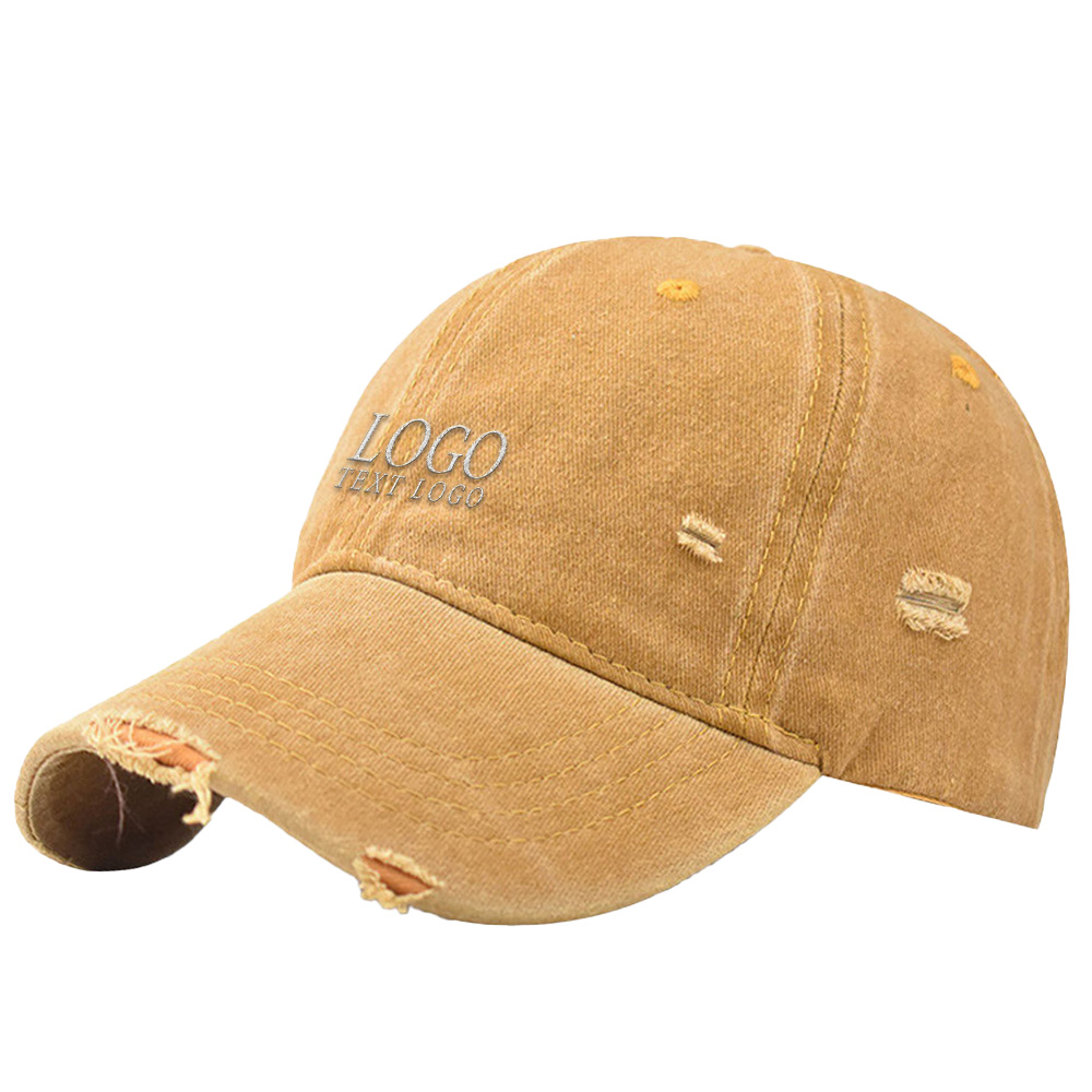 Personalized Ripped Distressed Custom Hat Yellow with Logo